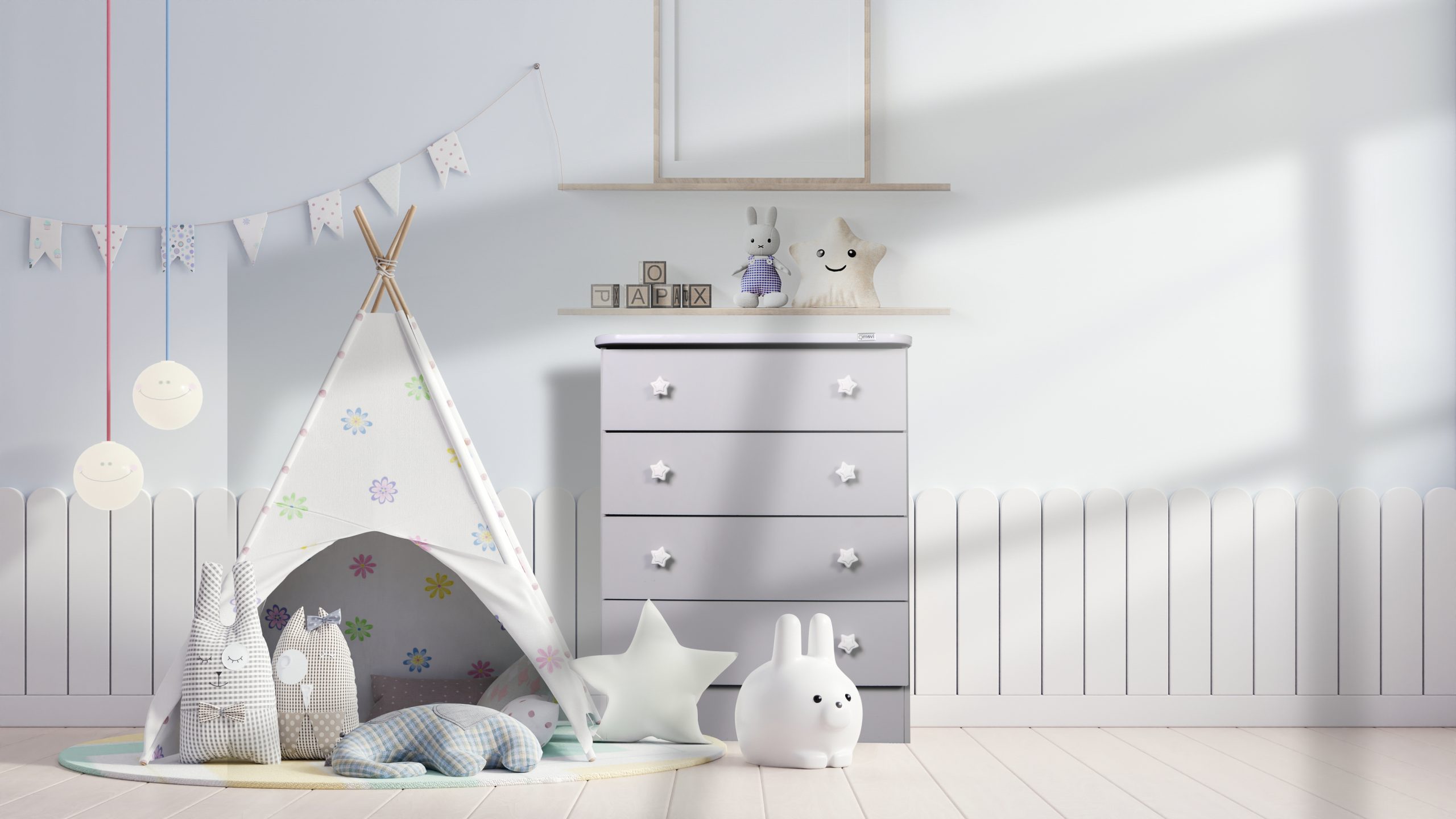 Mockup wall in the children's room,bedroom interior on wall blue Chest of Drawers